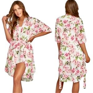 Show Me Your Mumu BRIE Robe Kimono Pink Floral‎ Bridal Beach Cover-Up One Size